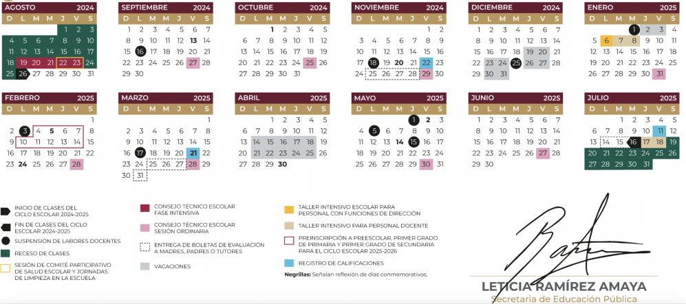 Calendario escolar 2024 y 2025